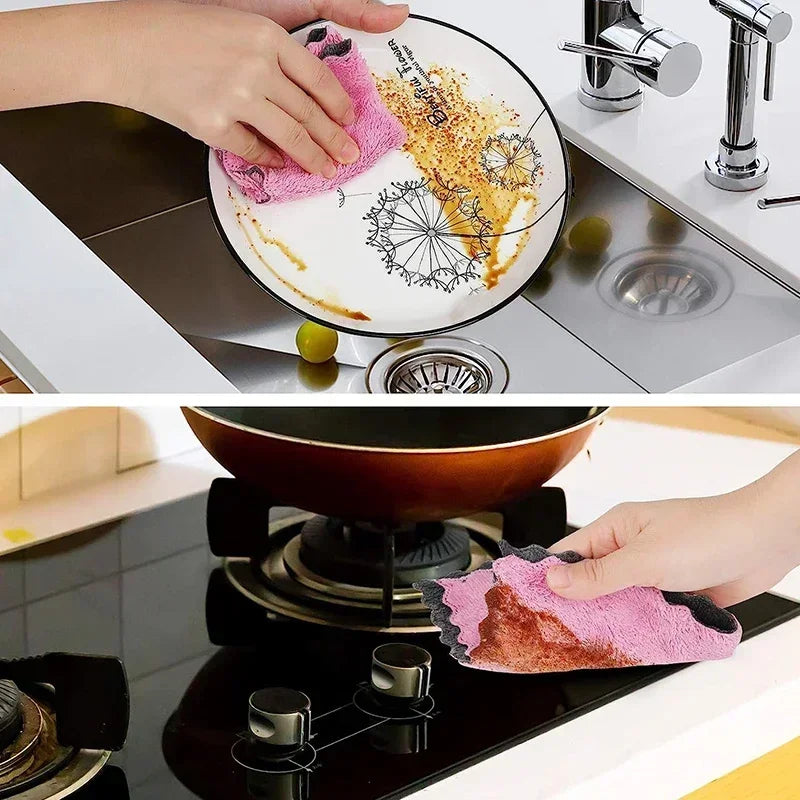 Amazing 1/5/10pcs Microfiber Towel Absorbent Kitchen Cleaning Cloth Non-stick Oil Dish Towel Rags Napkins Tableware Household Cleaning