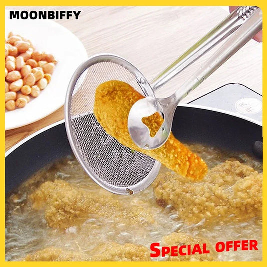 Kitchen Colander Multifunctional Filter Spoon With Clip Food Oil-Frying BBQ Filter Stainless Steel Clamp Strainer Kitchen Tools