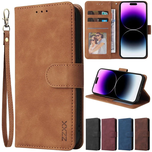 ZZXX Leather Wallet Phone Case For iPhone 15 Pro Max 14 13 Mini 12 11 XS XR X SE 2022 8 7 6 6s Plus Flip Card Slot Holder Cover