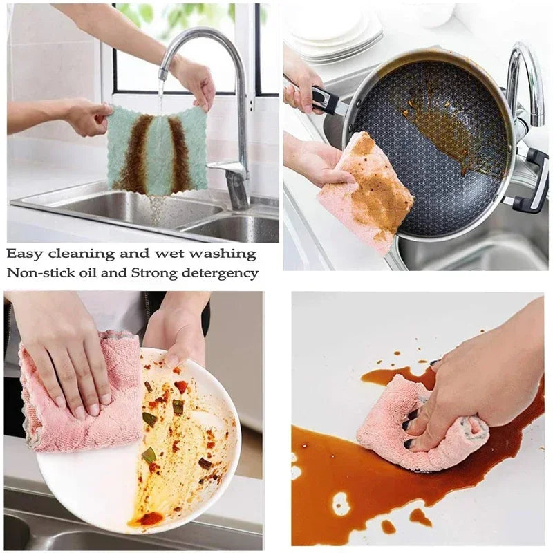 Amazing 1/5/10pcs Microfiber Towel Absorbent Kitchen Cleaning Cloth Non-stick Oil Dish Towel Rags Napkins Tableware Household Cleaning