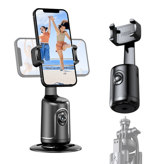 Auto Face Tracking Tripod, No App Needed, 360° Rotation Face &amp; Body Tracking Phone Holder for Live Vlogging, Video Streaming, Rechargeable Battery, Black 