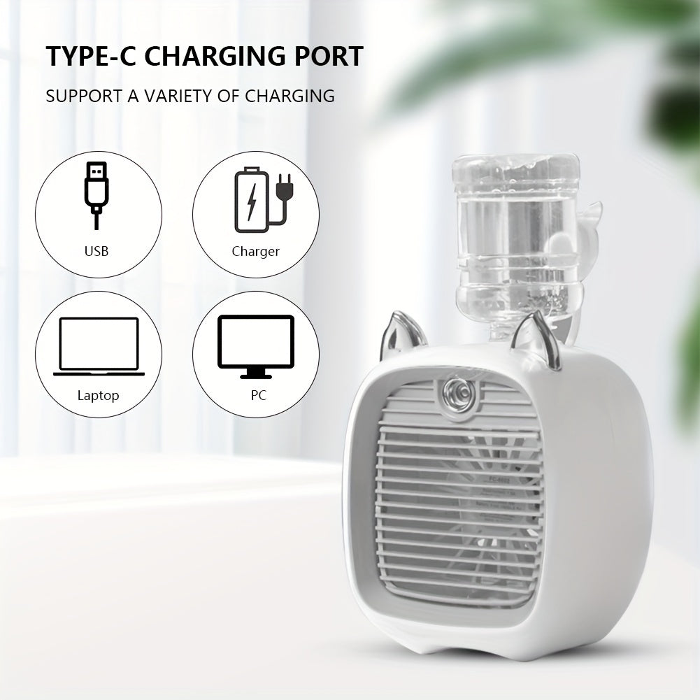Portable Air Conditioner, Desktop Electric Fan, Misting, 1200 MAh, 3 Speeds, Water Cooling Fan, USB Type-C Charging, Spray Humidifier, Fan for Home, Birthday Gifts, Christmas Gifts 