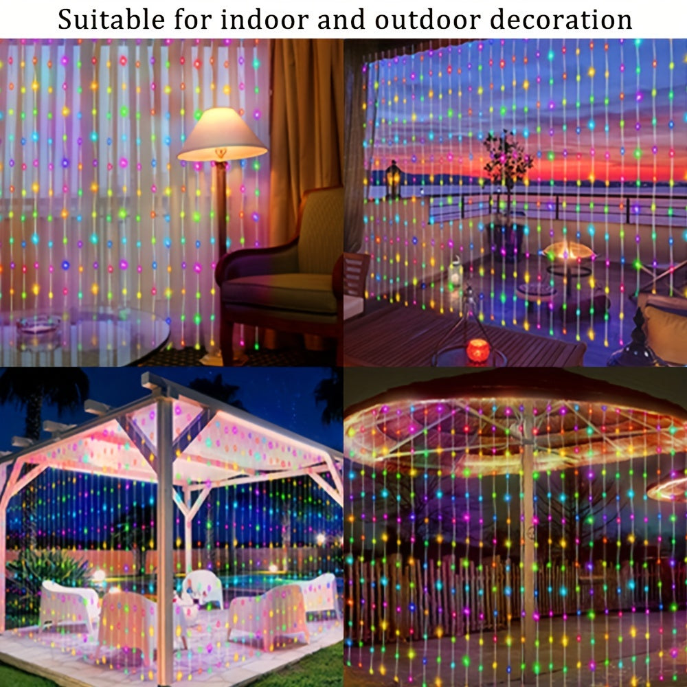 Amazing 1 Pack 100/200/300 LED Solar String Lights, Outdoor, 8 Lighting Modes Curtain Fairy Lights, Christmas Decorative Lights, Ideal for Wedding, Balcony, Patio, Garden Decoration (Colorful/Warm White/White ) 