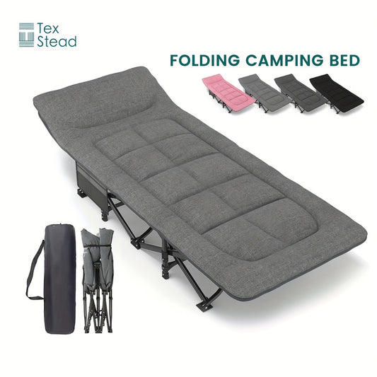 A Camping Folding Bed with Cushion and Pillow, Portable Folding Bed for Sleeping, Lightweight Bed with Carrying Bag - Supports 330 Pounds
