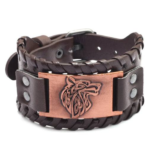 Bracelet en Cuir Viking Élégant - Motif Loup Celtique - Parfait pour les Hommes - Matériaux de Haute Qualité - Livraison Rapide !