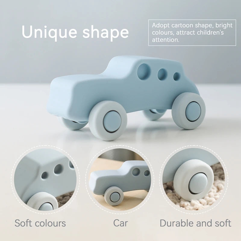 Baby Montessori Ambulances Truck Toy Food Grade Silicone Car 0-12 Month Newborn Baby Educational Toy Gift Cartoon City Kid Game