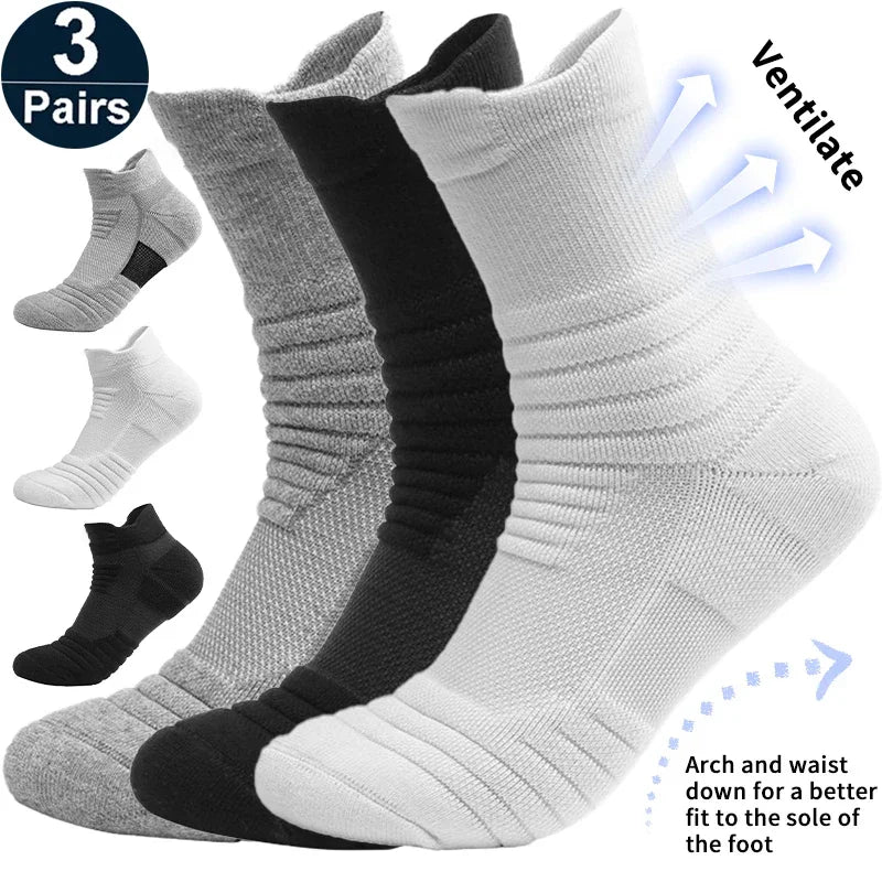 Amaz..ing!3Pairs Anti-slip Football Socks Men Women Cotton Sock Short Long Tube Soccer Basketball Sport Socks Breathable Deodorous Socks 