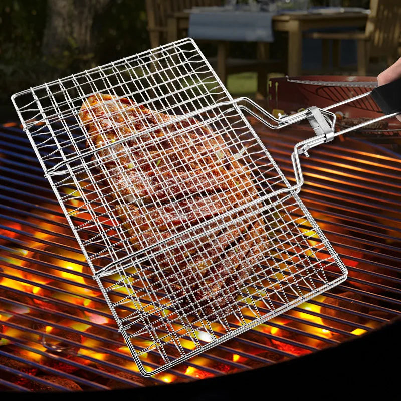 Amazing Stainless Steel Removable Folding Portable Grill Mesh Sausage Clip Fish Grill Basket Corn Grill Net  BBQ Tools