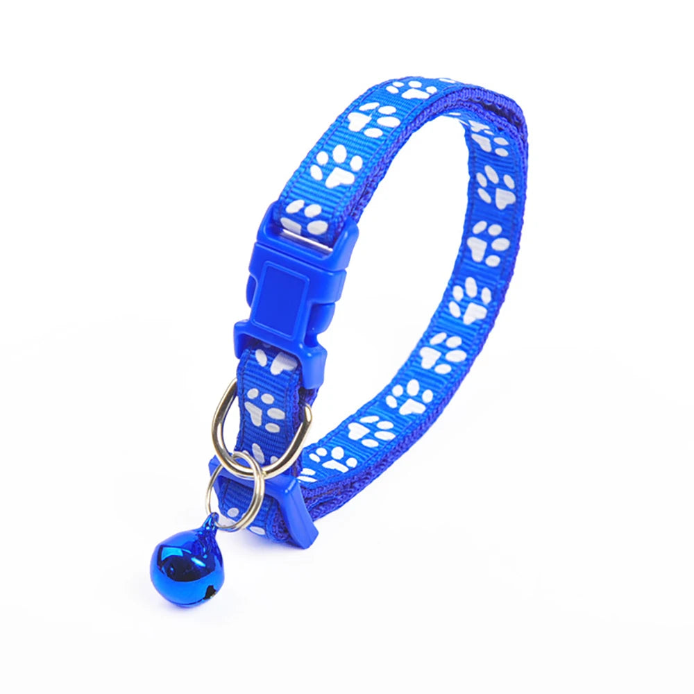 Pet Collar With Bell Cartoon Footprint Colorful Dog Puppy Kitten Collar Adjustable Safety Bell Ring Necklace Pet Accessories