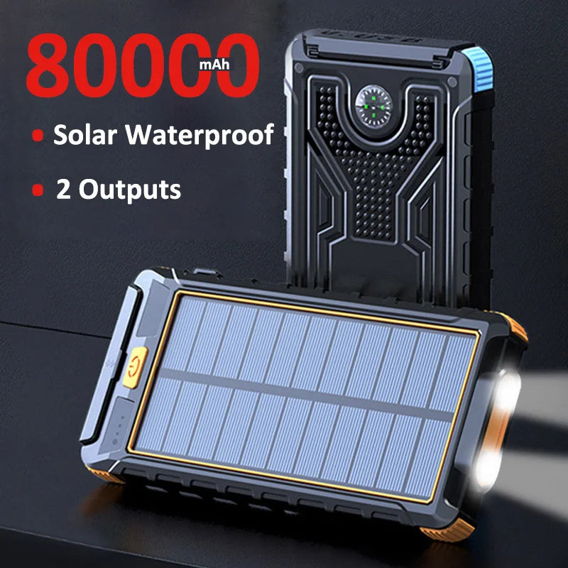 Solar Fast Charging Power Bank Portable 80000mAh Charger Waterproof  External Battery Flashlight For Xiaomi iPhone Samsung - Roy Entreprise