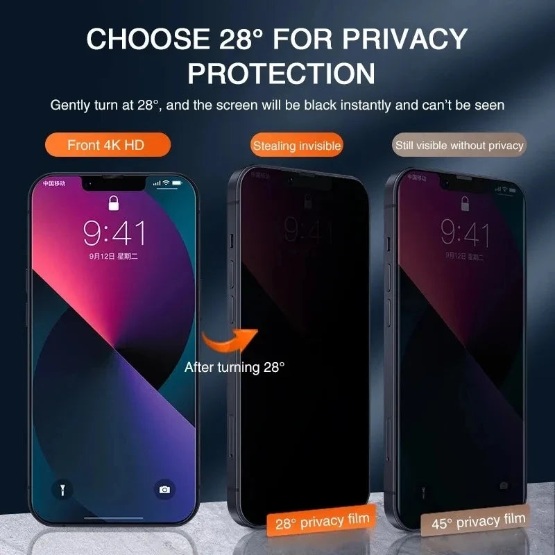 Amazing 1-4Pcs Privacy Screen Protector for iPhone 14 13 11 12 Pro Max Mini 7 8 Plus Anti-spy Protective Glass for iPhone 15 X XR XS MAX