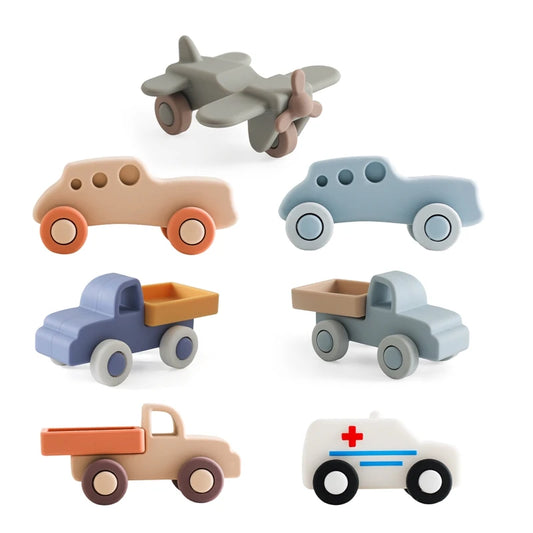 Baby Montessori Ambulances Truck Toy Food Grade Silicone Car 0-12 Month Newborn Baby Educational Toy Gift Cartoon City Kid Game