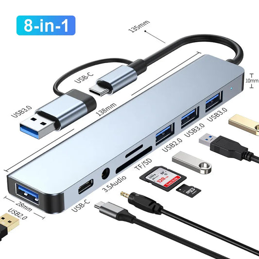 8-IN-2 USB HUB 3.0 USB C HUB Dock Station 5Gbps High Speed ​​Transmission USB Splitter Type C to USB OTG Adapter For Macbook Pro 