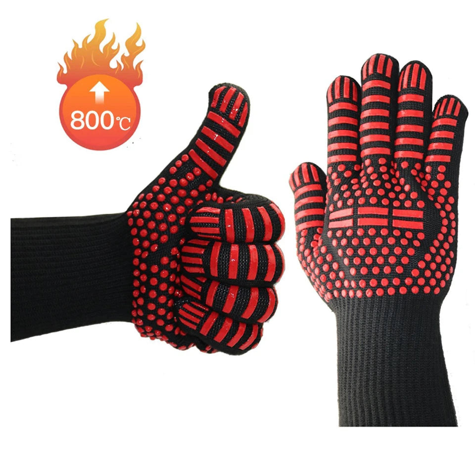 BBQ Oven Gloves High Temperature Resistance Barbecue Mitts 800 Degrees Fireproof Anti Heat Insulation Microwave Glove for Baking
