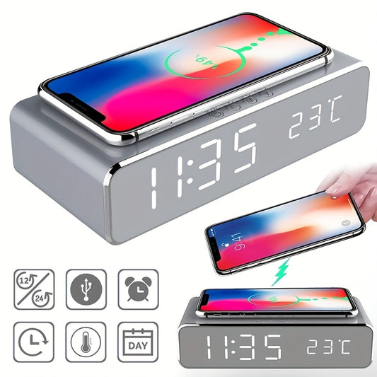Wireless Charger Time Alarm Clock LED Digital Thermometer Earphone Phone Chargers Fast Charging Station For IPhone Samsung 