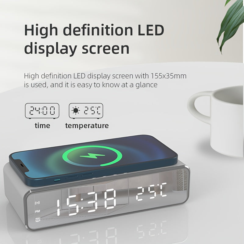 Wireless Charger Time Alarm Clock LED Digital Thermometer Earphone Phone Chargers Fast Charging Station For IPhone Samsung 