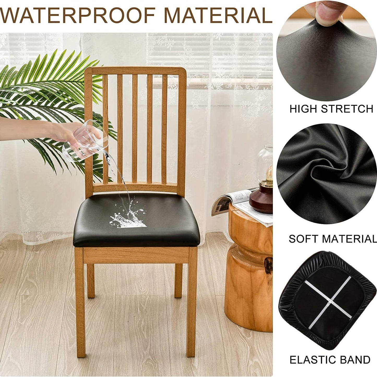 Set of 4/6 Waterproof PU Leather Dining Chair Covers, Square PU Leather Chair Cushion Cover for Dining Room, Kitchen, Hotel Seat Covers, Removable Padded Chair Protector Covers, Home Decor 'interior 